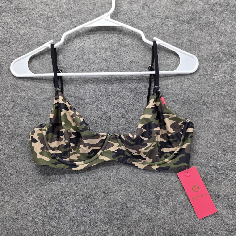 DOLL & CO Bra Womens M Green Balconette Underwired Camouflage Hook & Eye